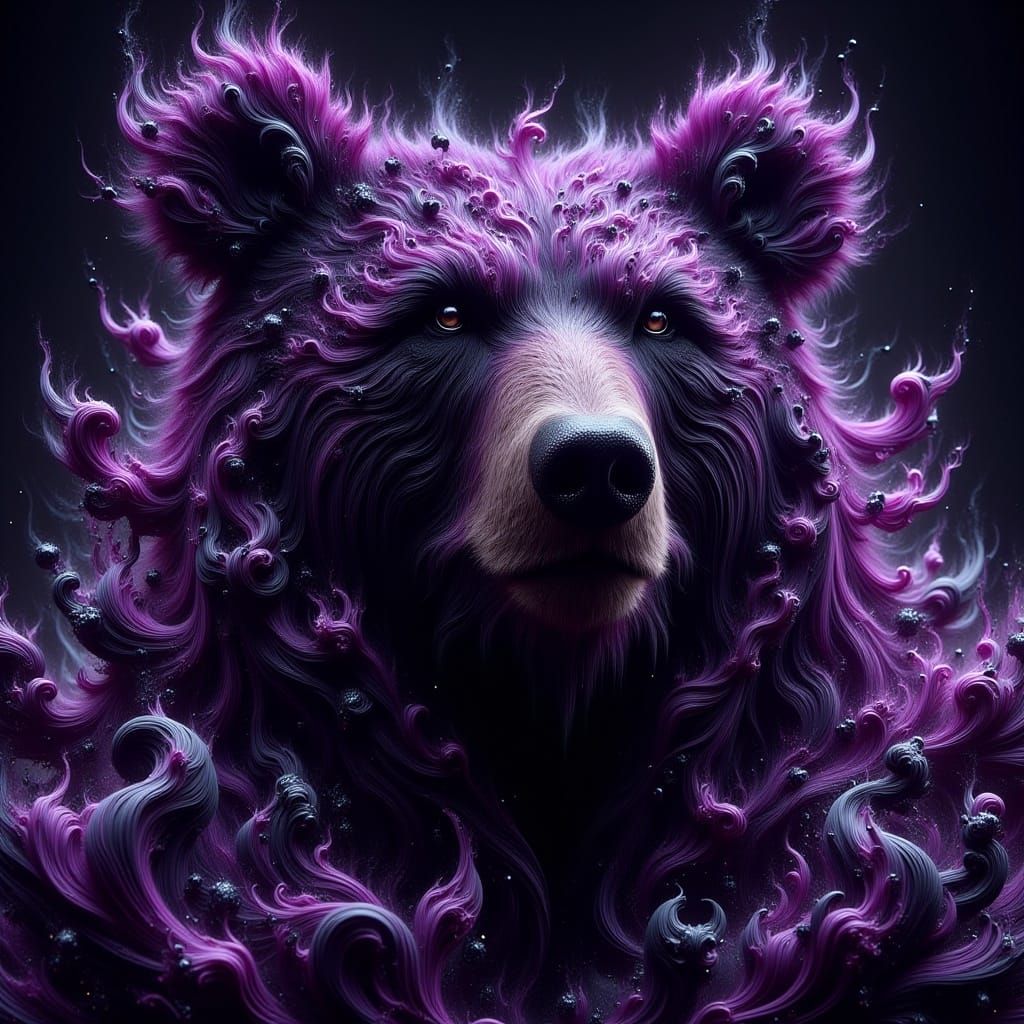 Double Exposure: Purple Bear in Ink on Glass
