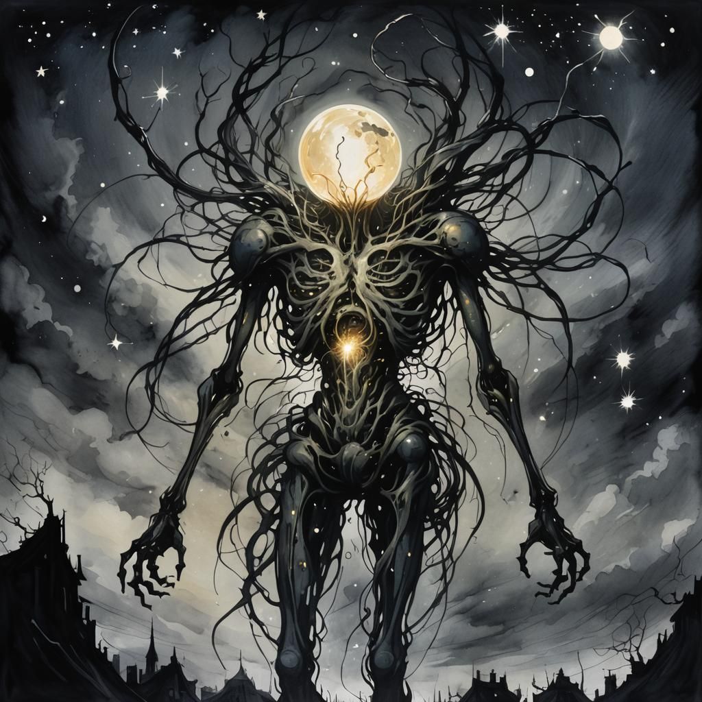 Eerie Humanoid Figure in Dark 80s Anime Style