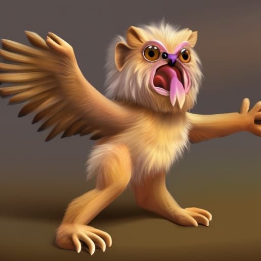 Intricate Cute Baby Griffin in Mythological Landscape