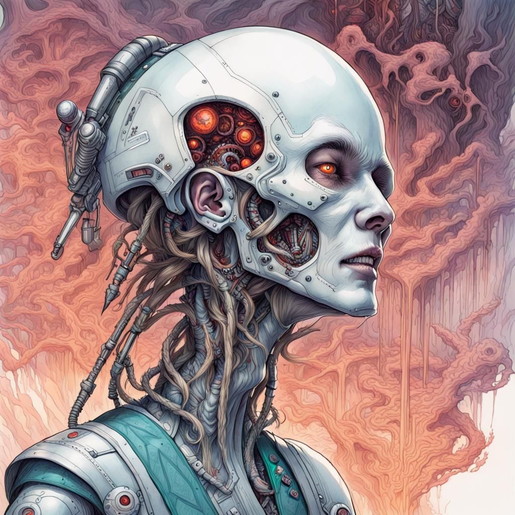 Futuristic Sci-Fi Pilgrim Among Bone Periwinkles