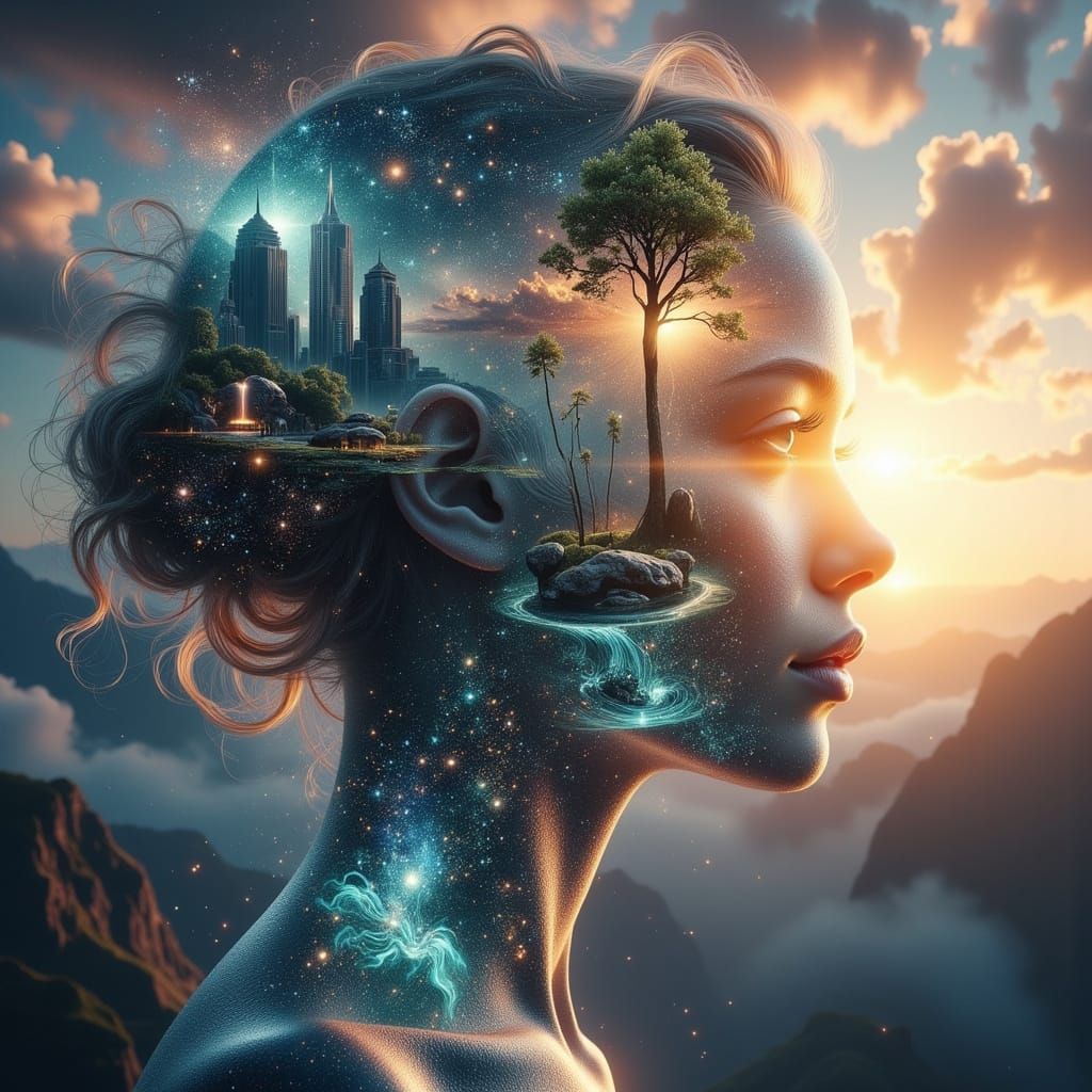 Ethereal Woman in Cyberpunk Universe