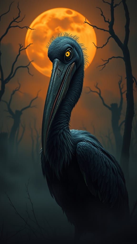Ethereal Shoebill Stork Portrait in Dark Surrealism Style