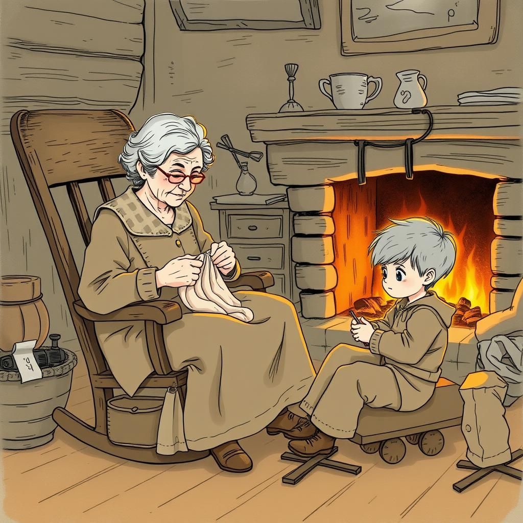 Cozy Italian Nonna Knits, Whimsical Illustration