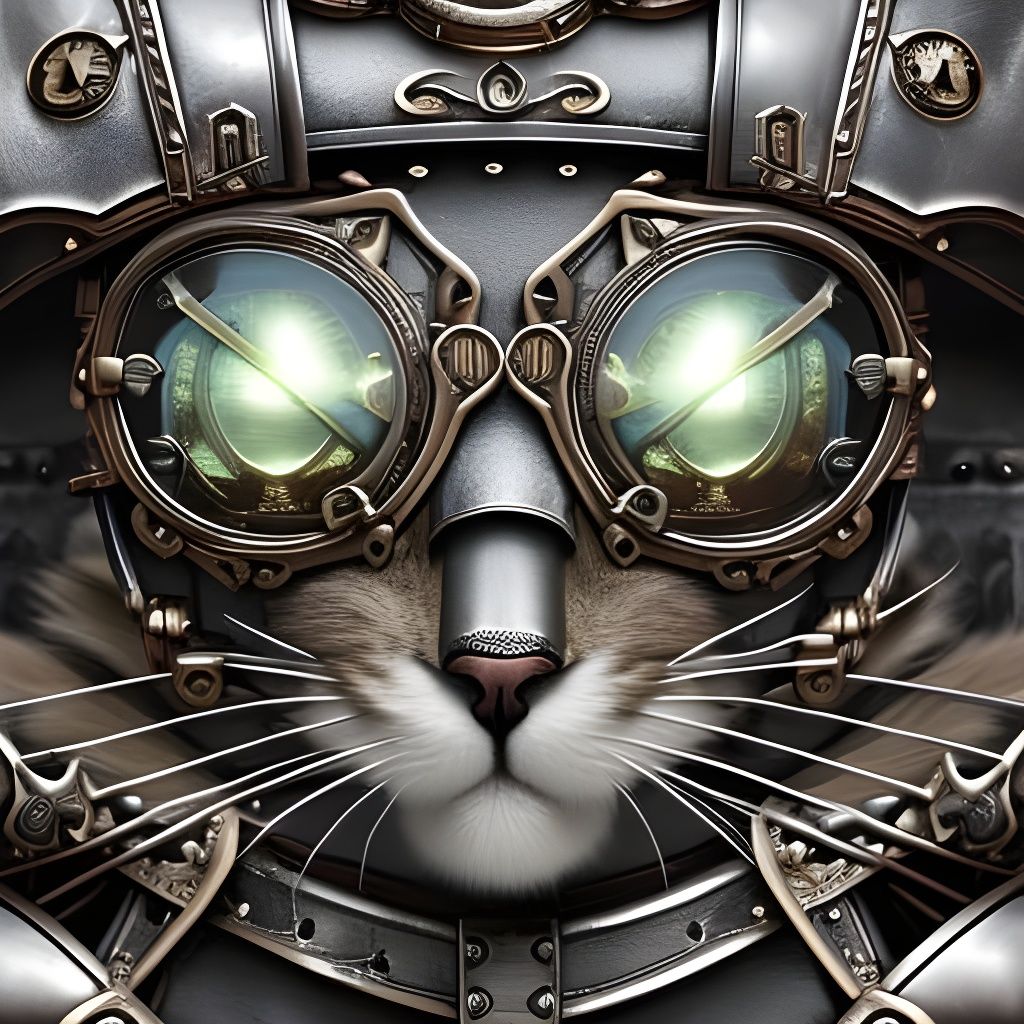 Steampunk Armored Cat Portrait in Hyperdetailed Style