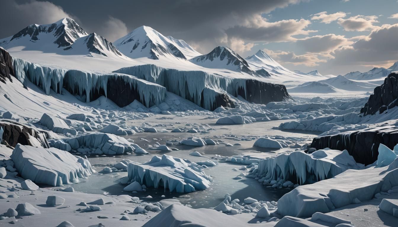 Antarctic Ice Storms on Mount Erebus: Fantasy Concept Art