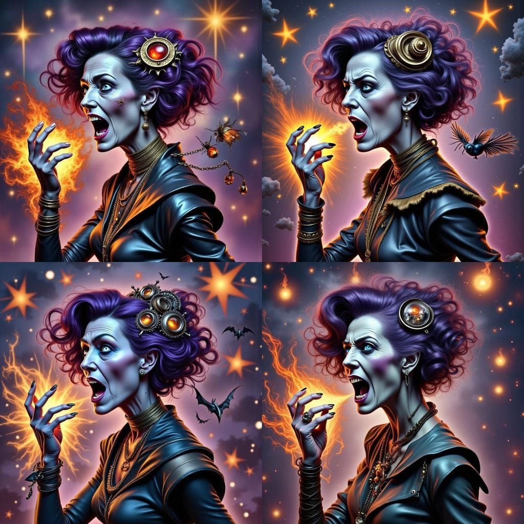 Steampunk Witch Screaming Fire in Graffiti Art Style