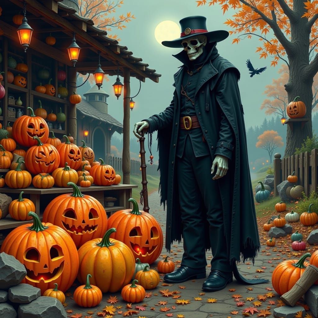 Headless Horseman's Halloween Pumpkin Stall