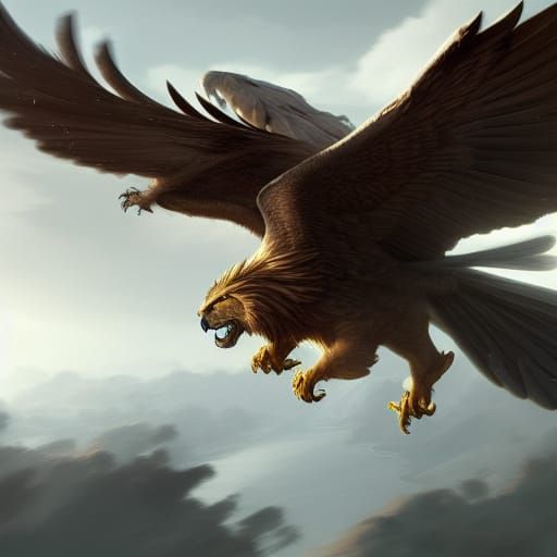 Majestic Griffon in Flight: Digital Concept Art