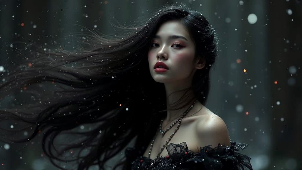 Woman Sparkles Like Fairy Dust in Snow and Forest