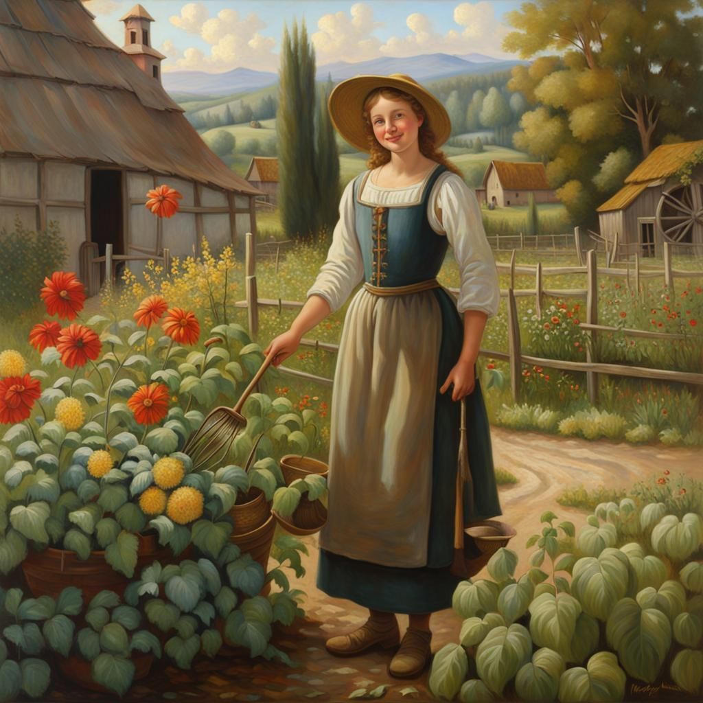 Czech Girl Gardening in 15th Century Style
