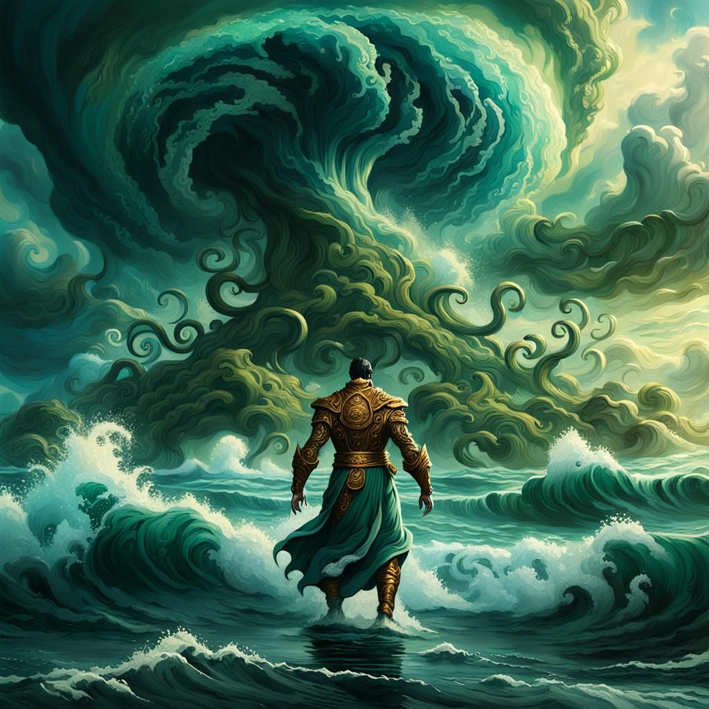God of Elements Walks on Water: Fantasy Art