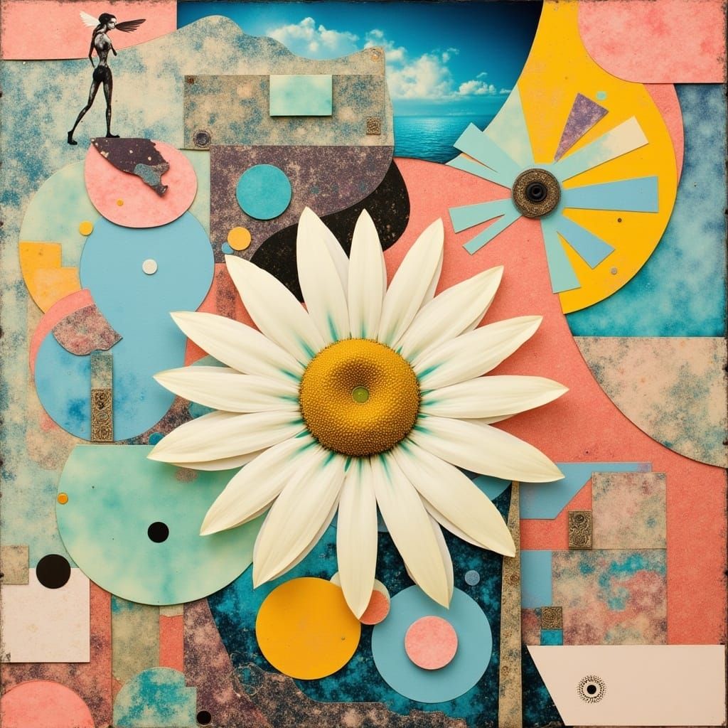 Surreal Daisy Flower in Dreamlike Landscape