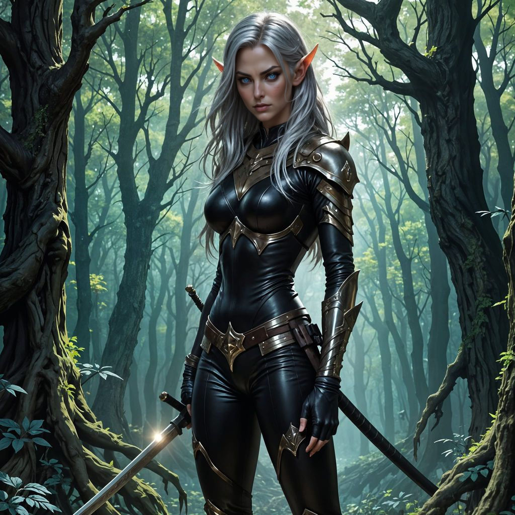 Elf Warrior Princess in Dark Forest