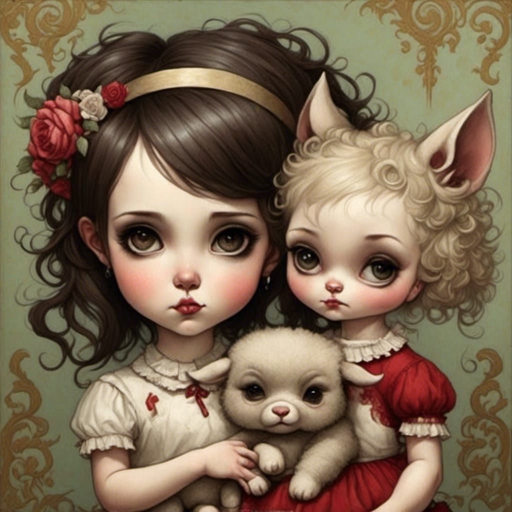 Wolf and Lamb in Pop Surrealist Style