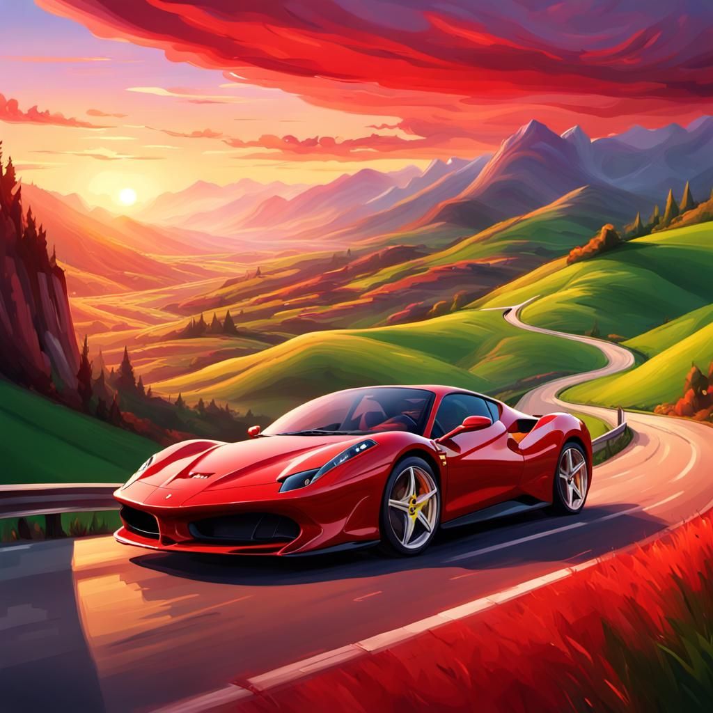 Ferrari Races into Sunset: a Speed Painting