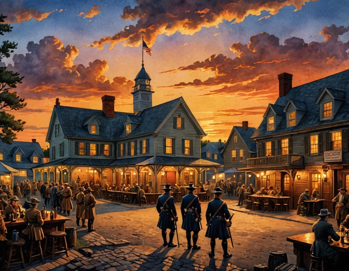 USMC Formation at Tun Tavern in Digital Watercolor