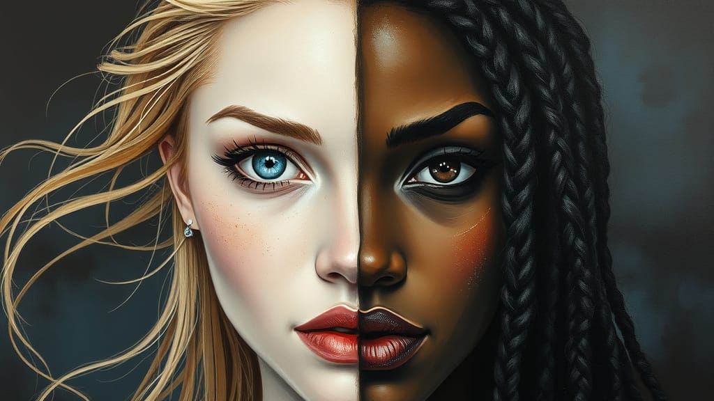 Dual Ancestry Portrait in Surreal Abstract Style