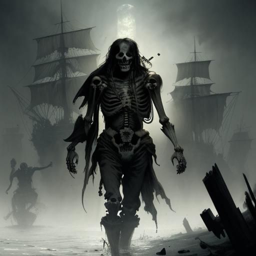 Skeleton Pirates in Gothic Horror Style