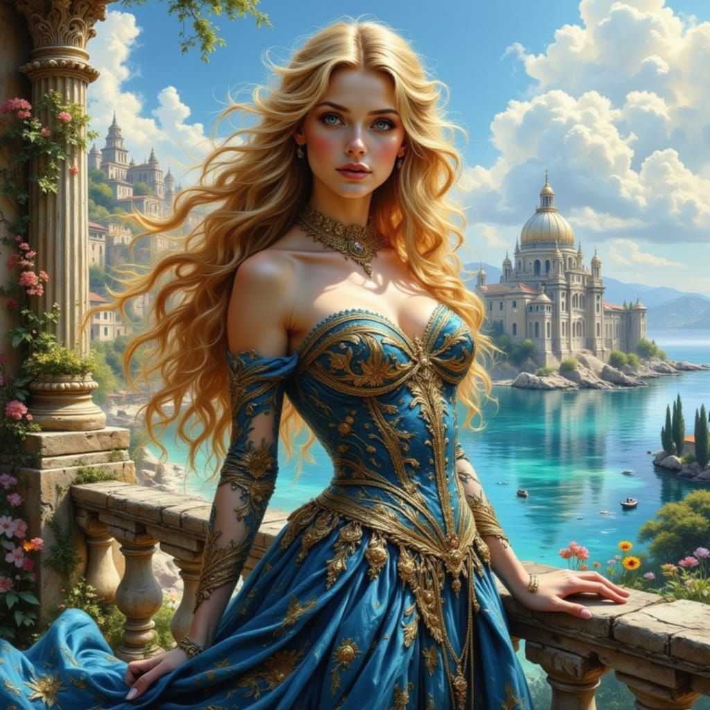 Ethereal Woman in Fantasy Cityscape Art Portrait