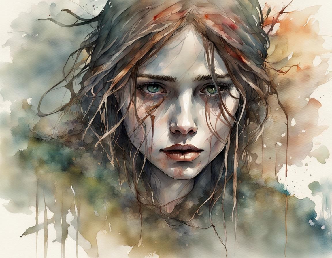 Haunted Figure in Stylized Watercolor Illustration