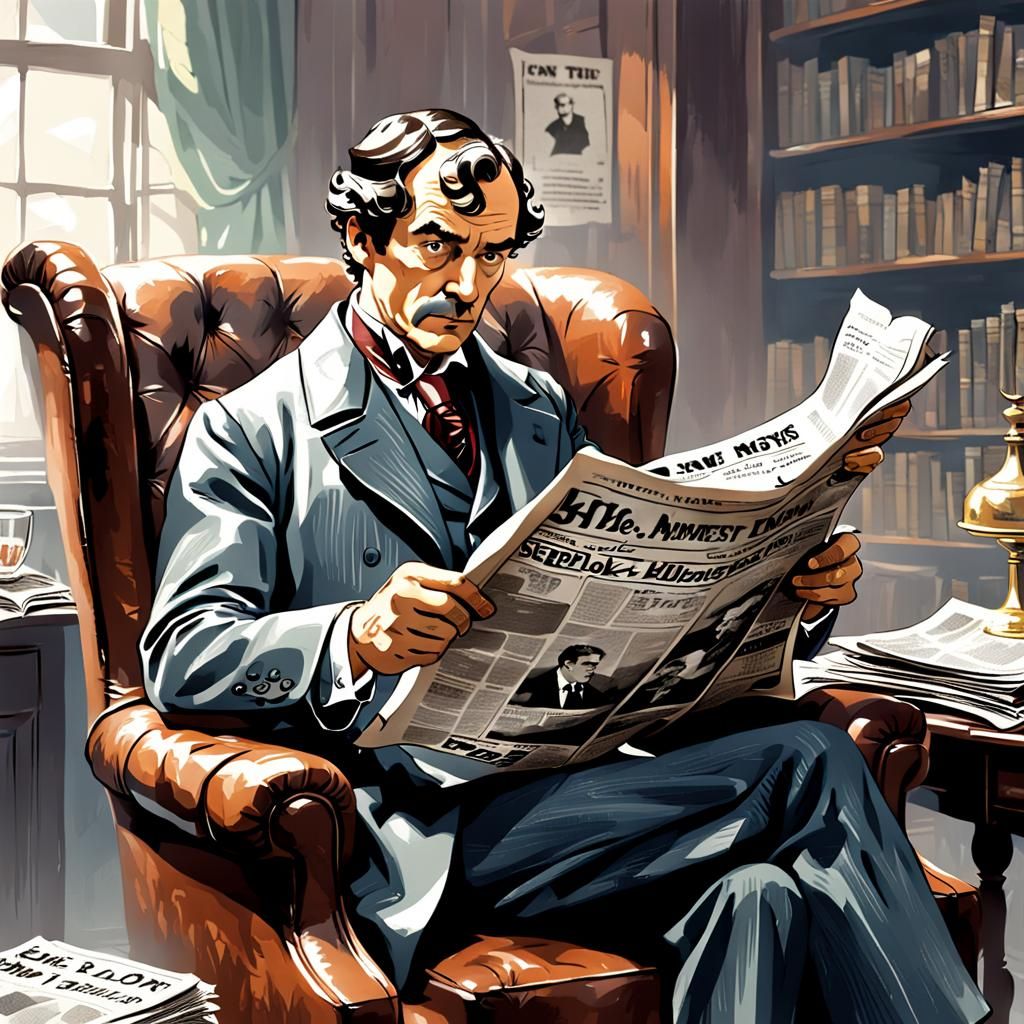 Sherlock Holmes Reading Newspaper in Chair