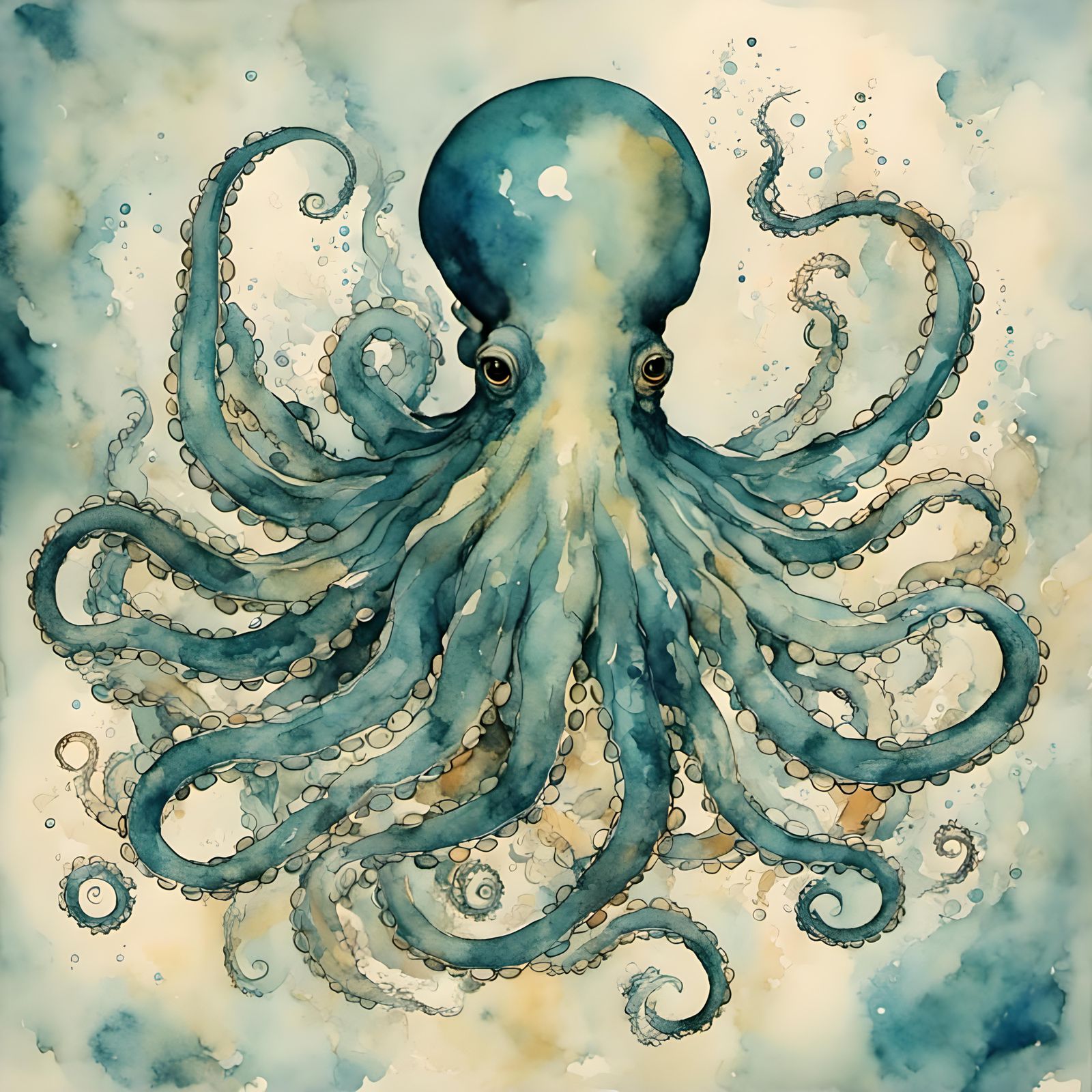 Samurai Octopus in Art Nouveau Style