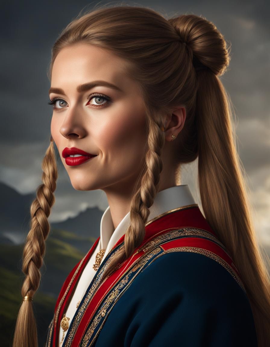 Norwegian Woman Portrait in Traditional Clothing