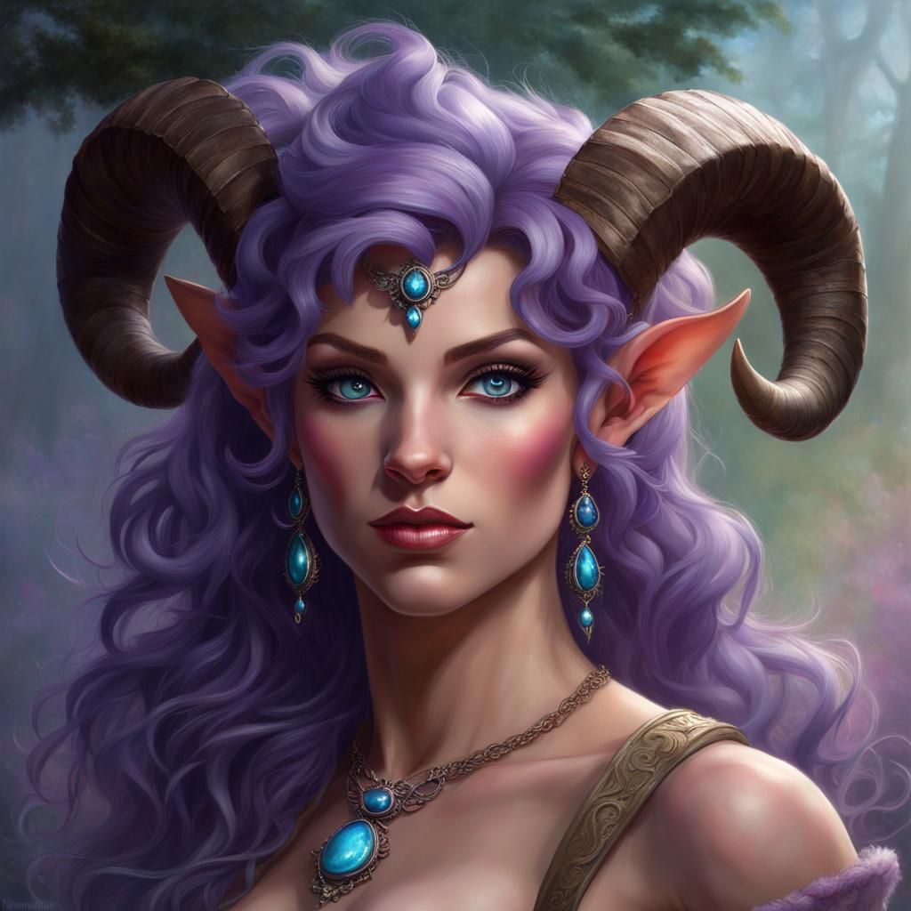 Female Satyr with Blue Eyes and Purple Hair