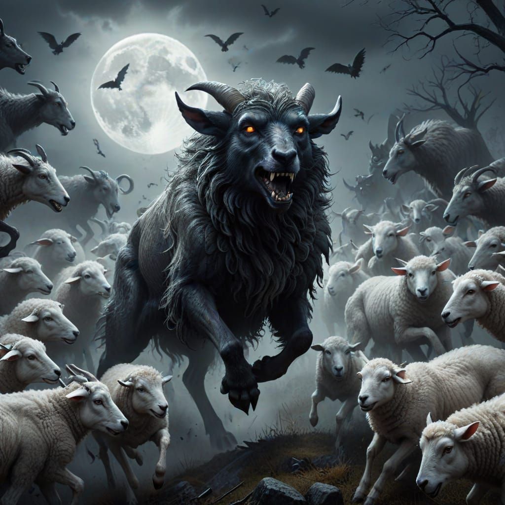Lycanthrope Attacks Anthropomorphic Sheep in Dark Fantasy St...
