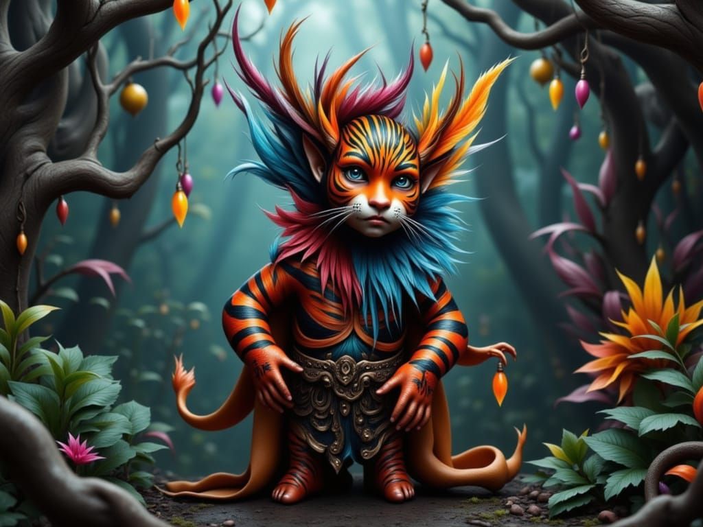 Tiger-Striped Gnome Prince in Enchanted Garden