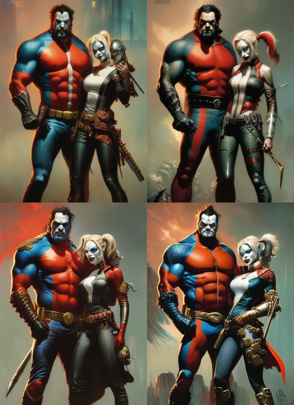 Harley Quinn and Lobo Crayon Caricature