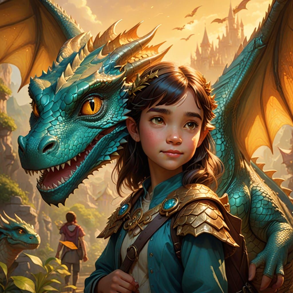 Girl with Dragon: Vibrant Digital Concept Art