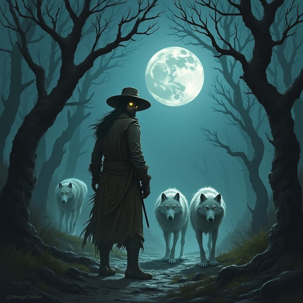 Spectral Huntsman in Haunted Forest, Dark Fantasy Style