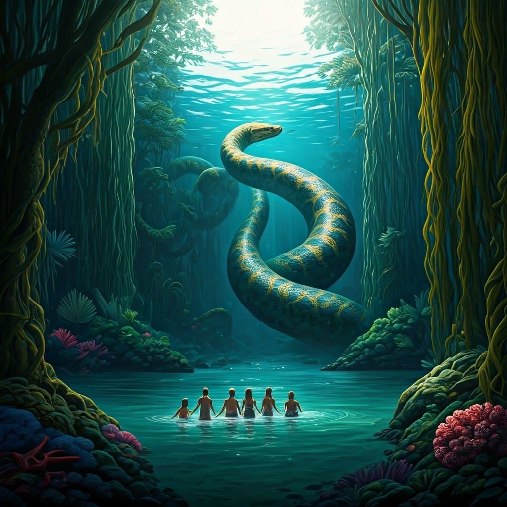 Colossal Anaconda Glides Through Turquoise Sea