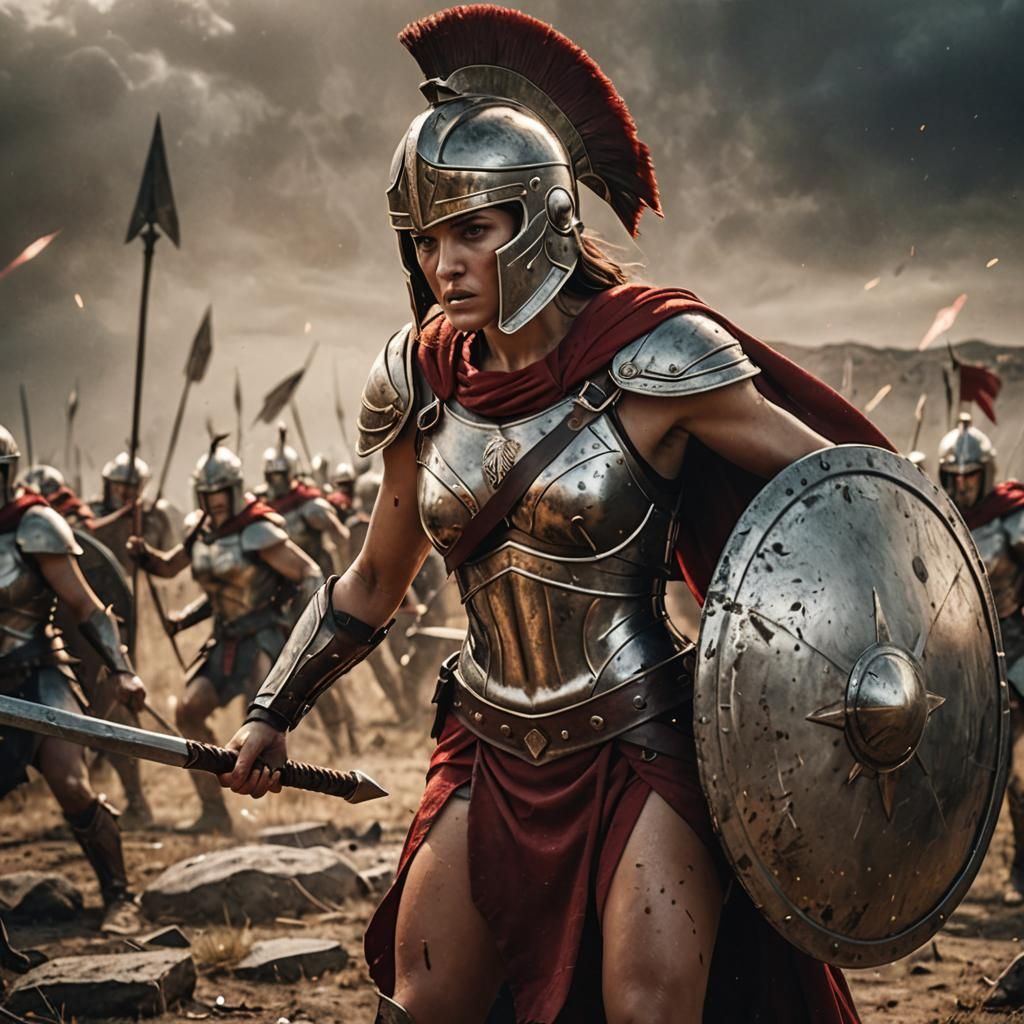 Female Spartan Warrior on Battlefield in 8K