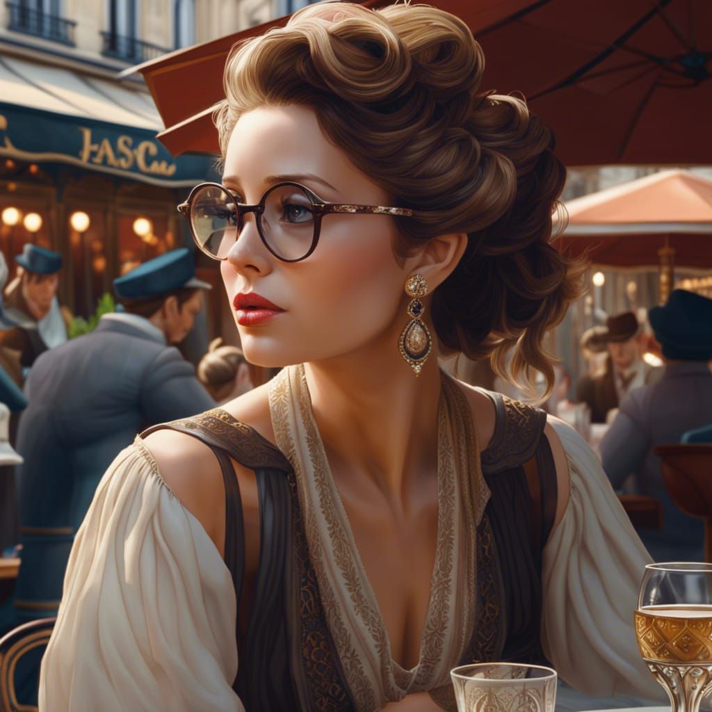 Paris Cafe Portrait in Rococo Art Nouveau Style