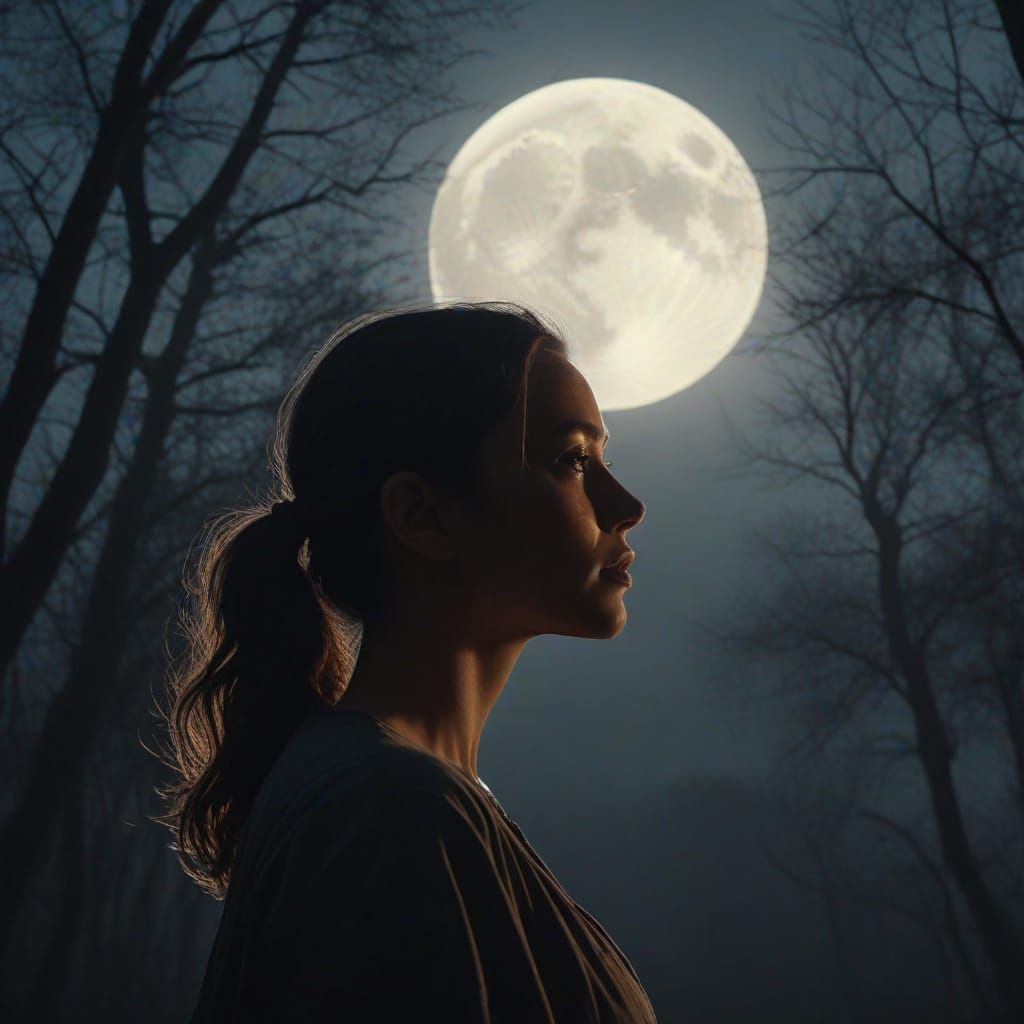 Woman in Moonlight: A Moody Cinematic Painting