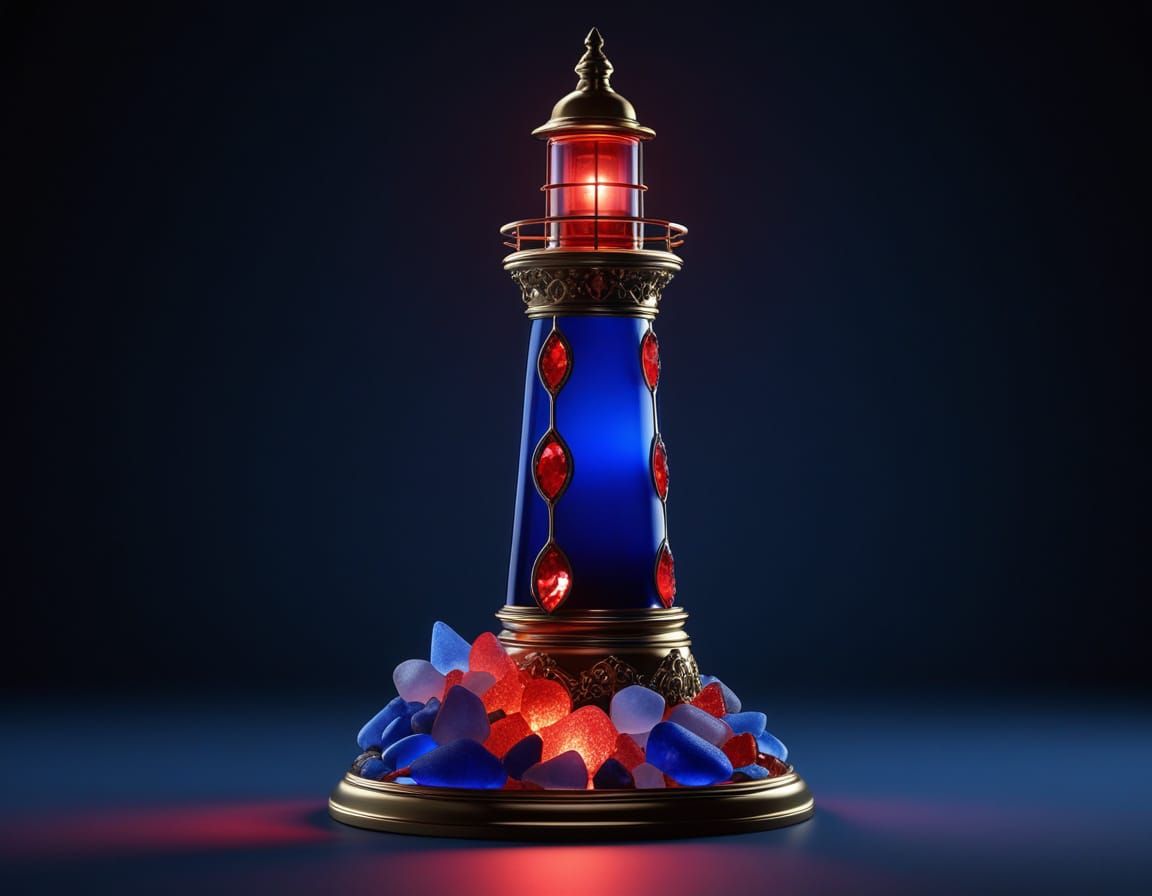 Glowing Sea Glass Lighthouse with Rococo Details