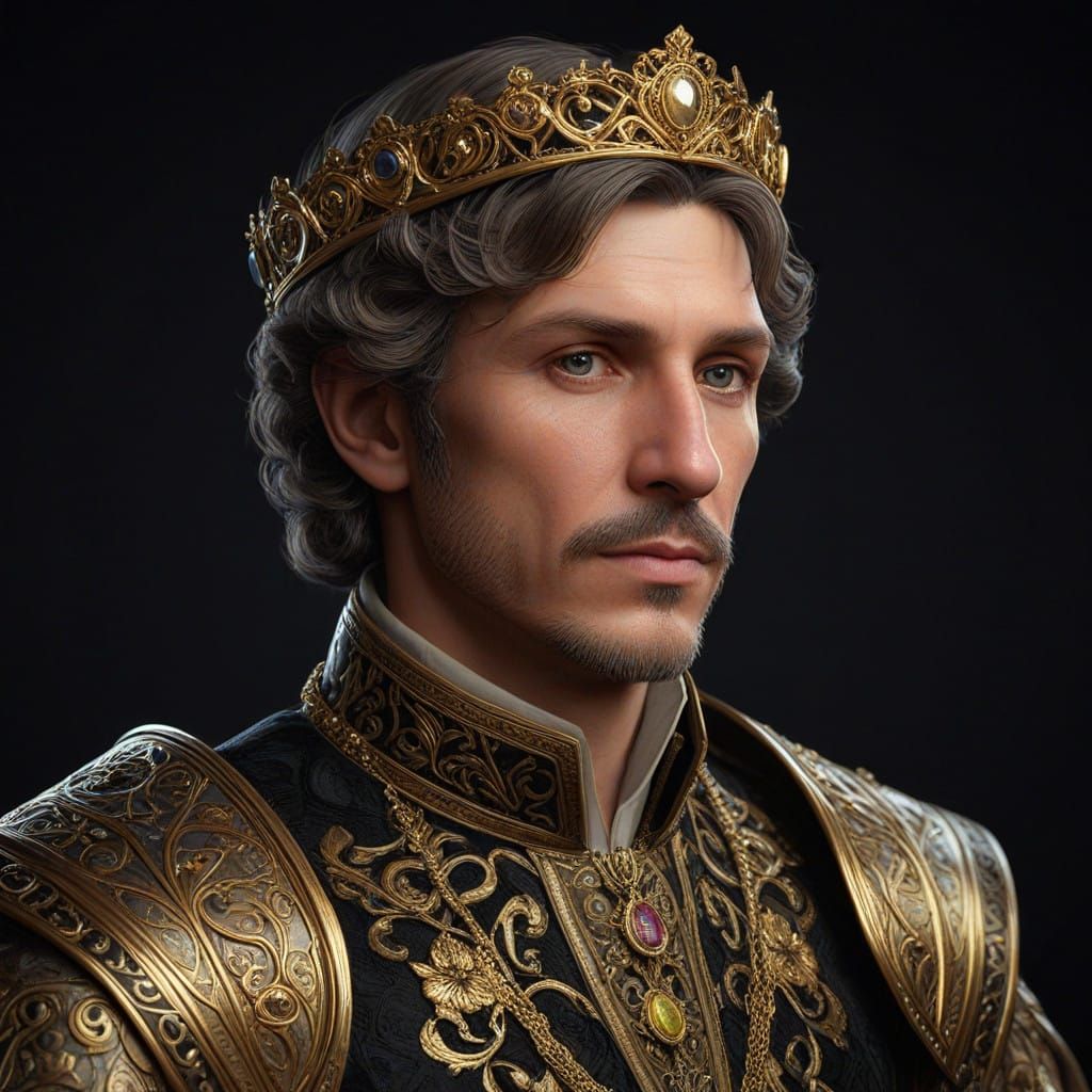 Elegant 15th-Century Courtier in Luxurious Attire