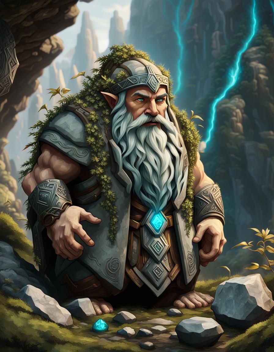 Dwarven Druid Merged with Living Stone