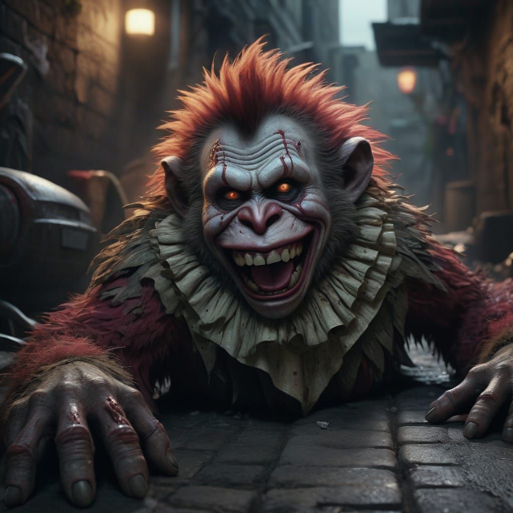 Epic Cinematic Zombie Monkey Monster Clown in Maximalist All...