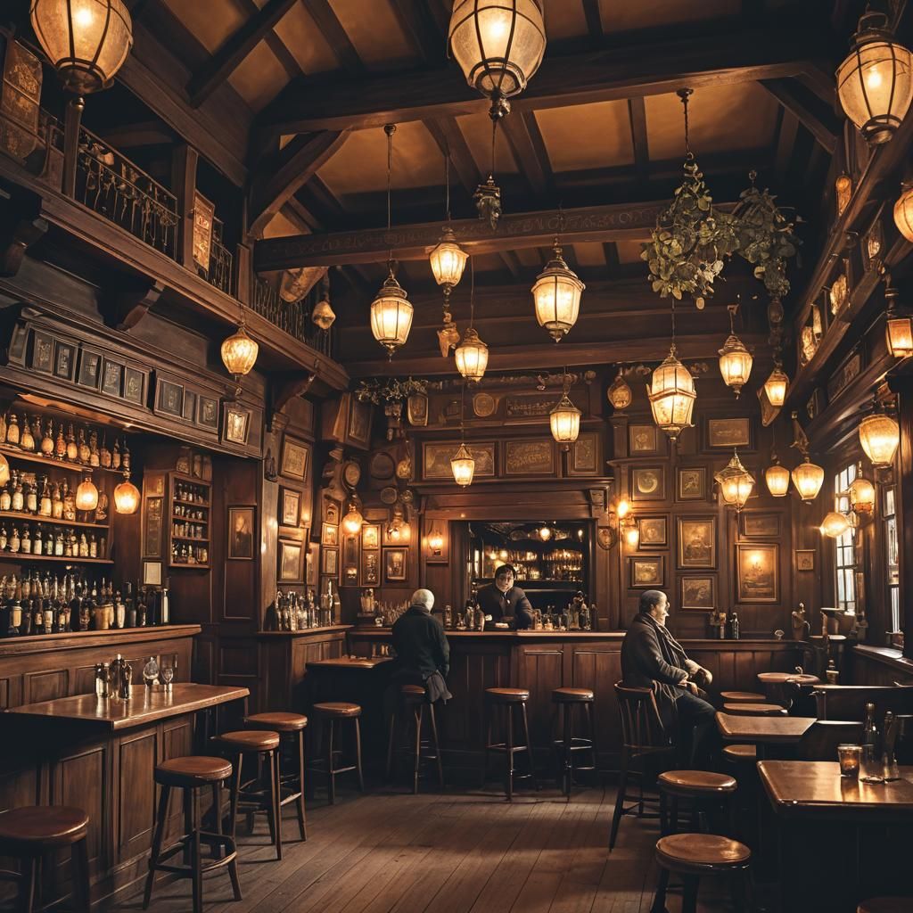 Mystical English Pub with Glowing Lanterns