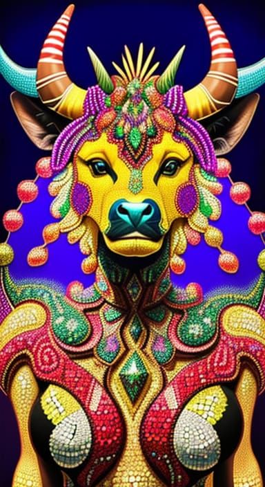 Elegant Art Deco Minotaur Portrait in Vibrant Colors