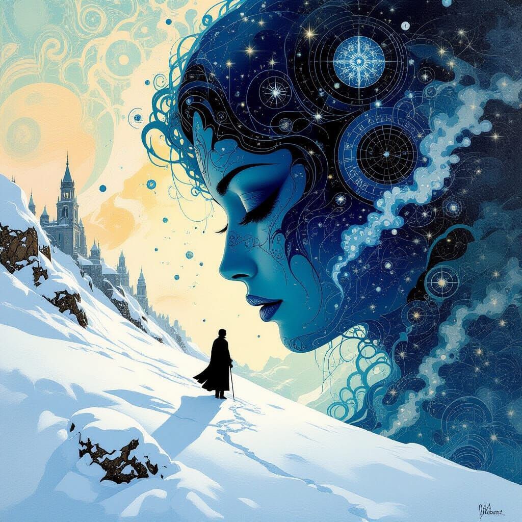 Snow and Ice Landscape in Aetherpunk Style