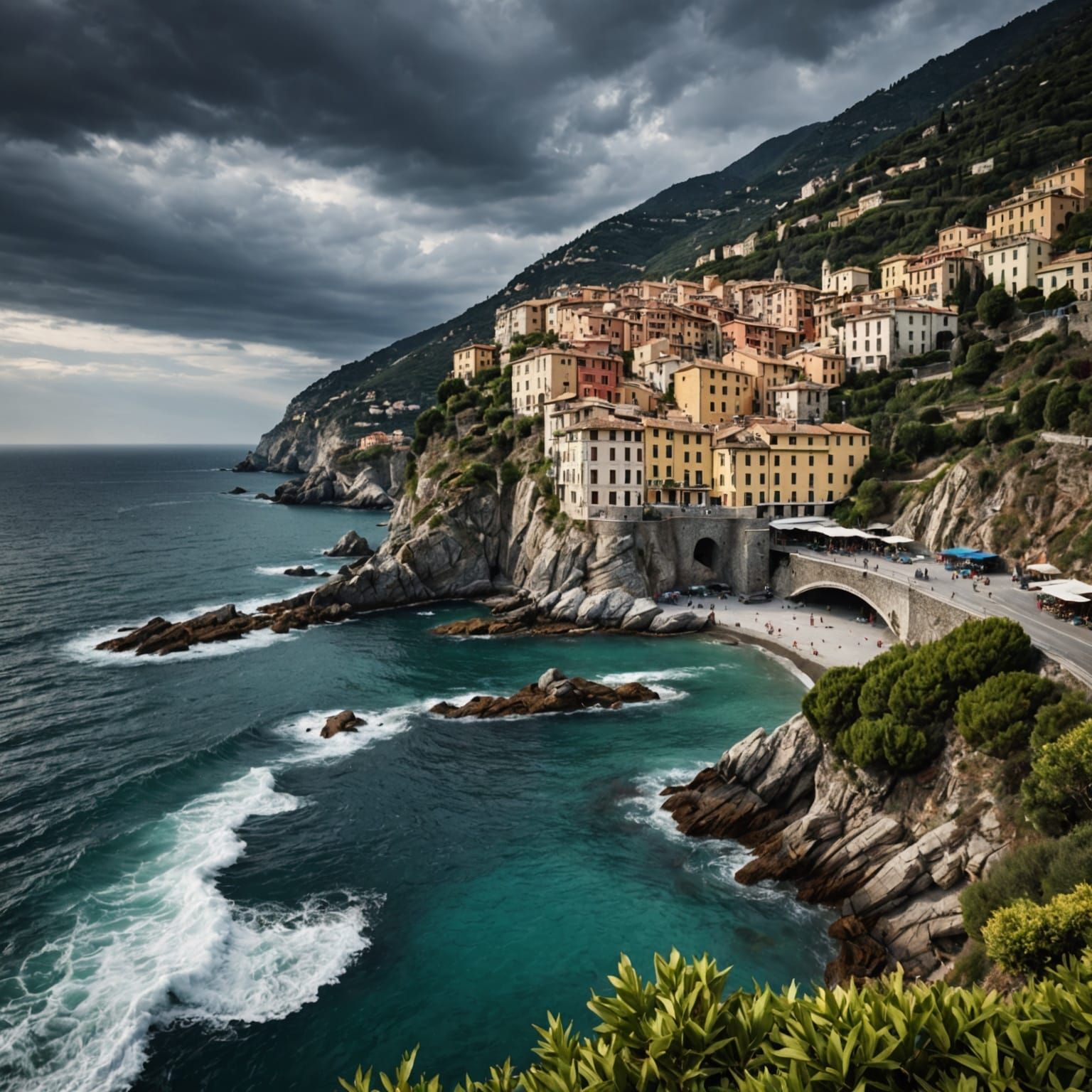 Hyperrealistic Liguria Coastline in Cinematic Style