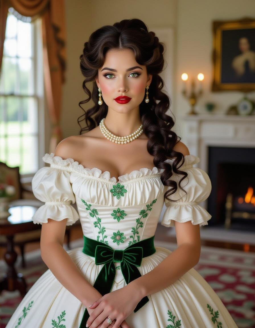 Southern Belle in Elegant 1800s Gown