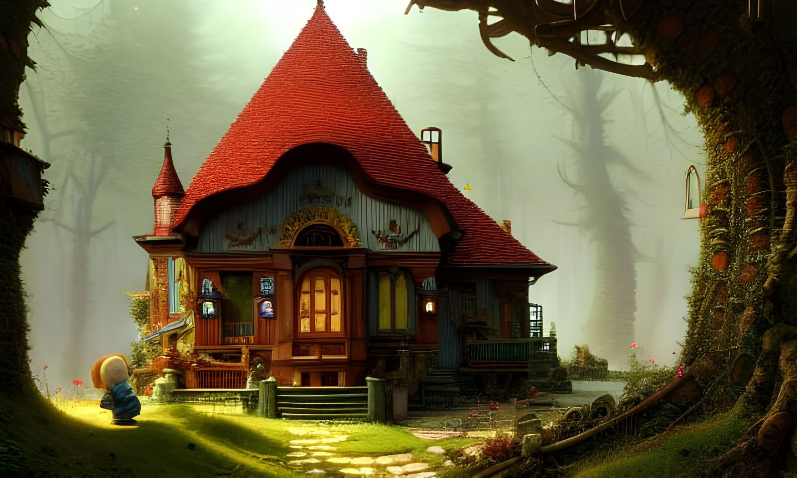 Detailed Gnome House, Hyperrealistic Illustration
