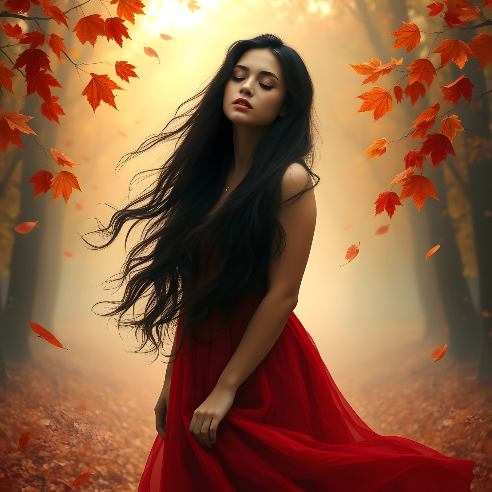 Lady in Ethereal Red Escape