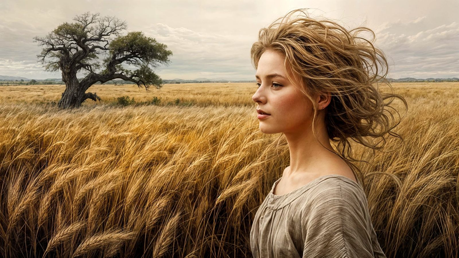 Woman Walks Barefoot Through Golden Wheat Field