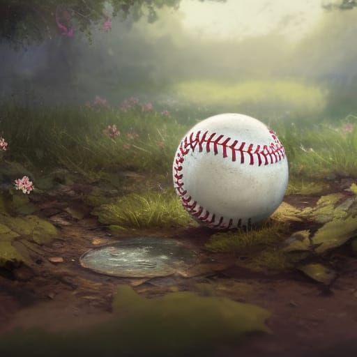 Muddy Baseball Hidden Among Garden Flowers